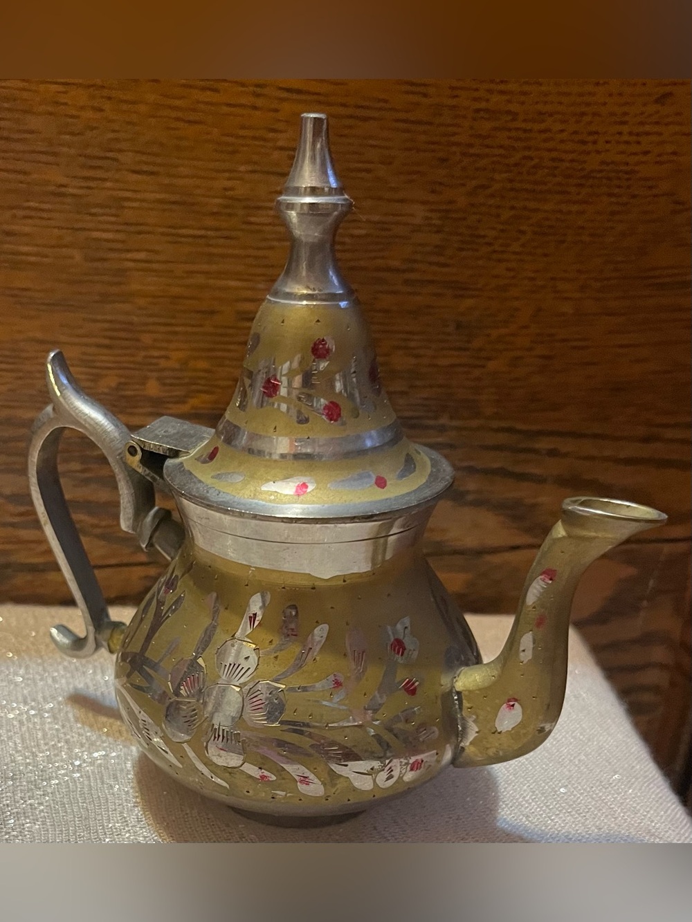 Vintage Moroccan Teapot 🫖 “Berrad” Mixed Metals Brass/Silver Plated Stamped 379